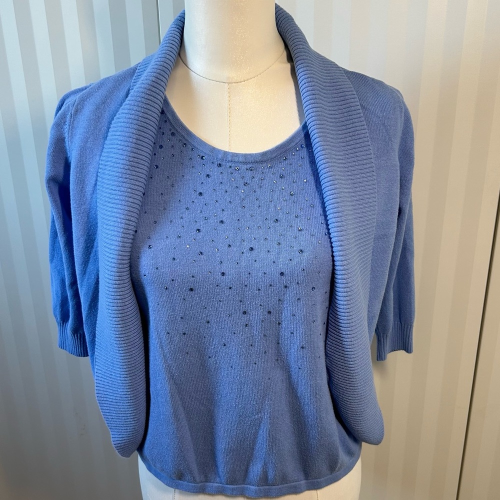 TanJay petite light blue sparkly jewel fooler cardigan tank all-in-one Size S